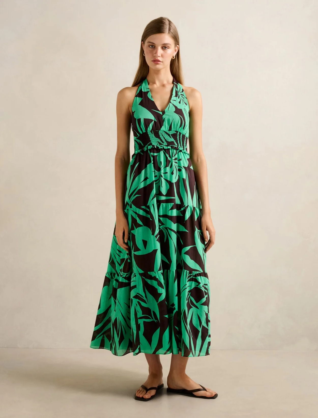Gabrielle Shirred Halter Midi